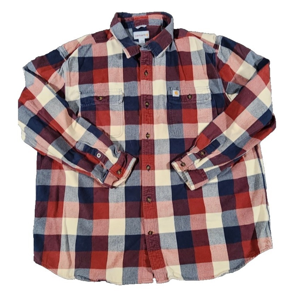 Carhartt Mens 2XL Original Fit Flannel Shirt Red Navy Plaid Button Down L/S